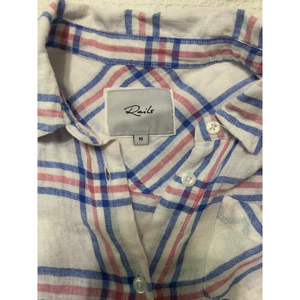 Rails for Girls Button Up Linen Top Size 10 Valerie Rasberry Azure White - Picture 4 of 9